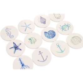 DKD Home Decor Posavasos Mediterraneo Azul Blanco Dolomita Corcho 10.8 x 10.8 x 0.7 cm (72 Unidades)