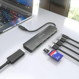 AISENS ASUC-7P026-GR Dock USB-C 7 en 1 Replicador de Puertos para Portátil, HDMI 4K@30Hz, USB-A, USB-C PD 100W, Lector SD/MicroSD Gris