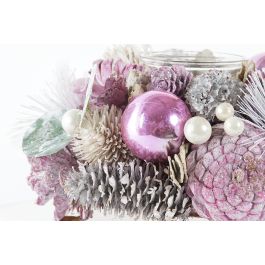 DKD Home Decor Portavela Navidad Fantasía Rosa Palo Blanco Piña Cristal 19x19x9 cm (2 Unidades) Colección Dulce