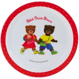 Fun House FUN3524550066165 Vajilla Oso Marrón: Plato Llano Ø 22 cm, 2 Platos Hondos Ø 16 cm, 2 Vasos 220 ml, Peluche 18 cm