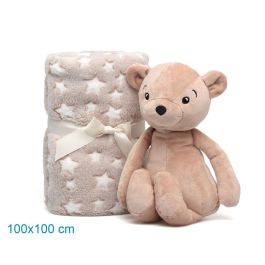 KioKids Oso de Peluche Marrón con Manta de Estrellas para Bebé, Suave, 25 cm