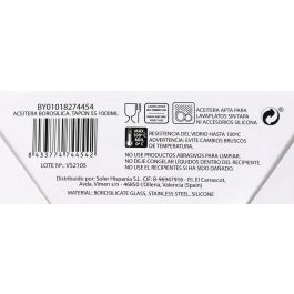 Aceitera de vidrio borosilicato con tapón de acero inoxidable 1000 ml - La Mediterranea (12 Unidades) Aceitera de vidrio borosilicato con tapón de acero inoxidable 1000 ml - La Mediterranea (12 Unidades)