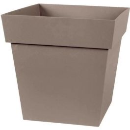 EDA Maceta Cuadrada Toscana de Polipropileno - 32x32x32 cm, 22 L - Taupe - Exterior/Interior, Antihielo, con Drenaje y Retención de Agua