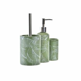 DKD Home Decor Set de 3 Decoración Tropical con Diseño de Hoja Verde Plateado Dolomita 9.5x9.5x37 cm