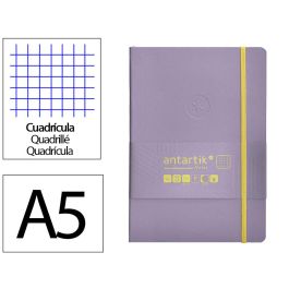 Cuaderno Con Gomilla Antartik Notes Tapa Blanda A5 Hojas Cuadricula Morado Y Amarillo 80 Hojas 80 gr Fsc