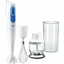 Braun MQ3025WH Batidora de mano con mini picadora y taza medidora 600ml, tecnología PowerBell Plus y Control Splash antisalpicaduras, Blanco y Azul