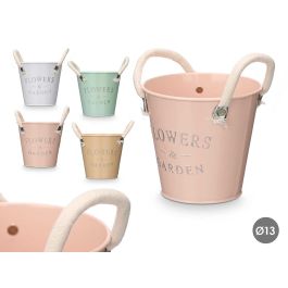 Ibergarden Macetero de metal con asas blancas, colores surtidos (beige, blanco, rosa, verde), 13 x 12 x 13 cm (36 Unidades)