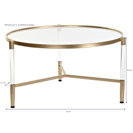 DKD Home Decor Mesa Centro Glam Dorado Transparente de Metal Acrílico Desmontable 87 cm Ancho x 50 cm Alto x 87 cm Largo