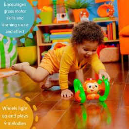 Bright Starts Little Roll & Glow Monkey - Juguete interacivo para bebés - Mono rodante que se ilumina