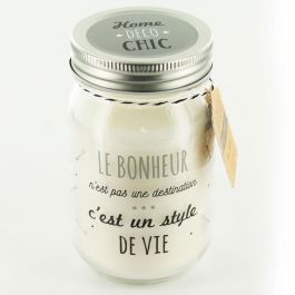 Home Deco Factory Vela Aromática "Bougie" con Mensaje en Tarro, Modelos Etoiles (Vainilla) y Bonheur (Frutas Tropicales) Home Deco Chic