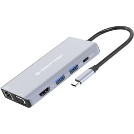 Conceptronic Docking Station USB Tipo C 10 en 1 con HDMI, VGA, USB-C PD, USB 3.0, GbE, AUX, Soporte 4K