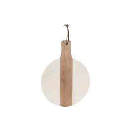 DKD Home Decor Tabla de Cortar para Cocina de Mármol y Madera de Acacia, Diseño Urban Blanco Natural, 40x30x2 cm. Apta Lavavajillas.
