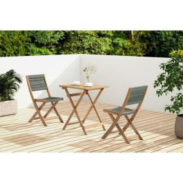 Conjunto de bistró plegable de madera de acacia FSC con tejido de cuerda verde oliva - 2 personas - MAKENA Conjunto de bistró plegable de madera de acacia FSC con tejido de cuerda verde oliva - 2 personas - MAKENA