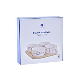 DKD Home Decor Salitre Aperitivo Mediterraneo Azul Natural Gres Bambu Set de 5 Piezas 19.7 x 19.7 x 1 cm