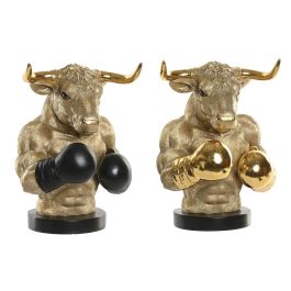 DKD Home Decor Figura Toro Resina Moderno Dorado Negro 24.5x33.5x25.5 cm (2 Unidades)