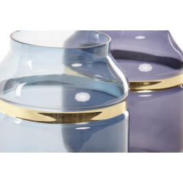 DKD Home Decor Jarrón Atlántico Gentelman Cristal Azul Celeste y Azul Marino 13 x 17 x 13 cm (6 Unidades)