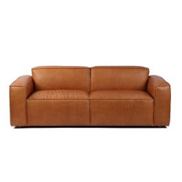 DKD Home Decor 2c24 Sofá Urban de Piel Cognac de 3 Plazas. Colección Top Sofás. Medidas: 214 Ancho x 94 Fondo x 77 Alto cm.