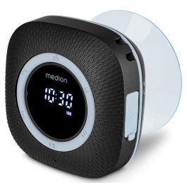 Medion MED4061275227628 Radio de Ducha FM Bluetooth IPX6 con Soporte de Ventosa, Color Negro