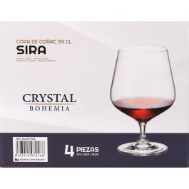 Bohemia Set de 4 Copas para Coñac Serie Sira, Capacidad 590 cc, Medidas: Ø 7.5 x 16 cm (6 Cajas)