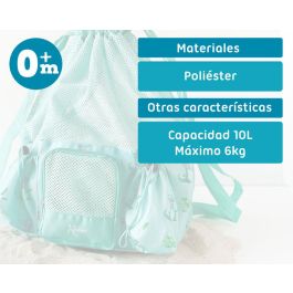 Kiokids Bolso Mochila de Playa Convertible Cocodrilos Sage, Poliéster Transpirable, 3 Bolsillos (Cremallera), 10L, +0 Meses