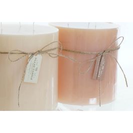 DKD Home Decor Vela Decorativa Rustik Basicos Cera Crema Beige 15x15x15 cm - Set 4 Unidades, 120 Horas de Duración