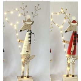DKD Home Decor Figura Navidad Reno de Madera MDF con LED, Fantasía, Colores Surtidos, 4x11x27 cm - Pack 6 Unidades