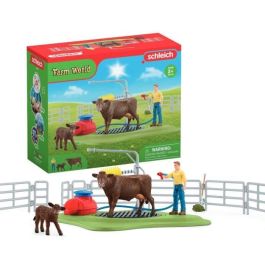 SCHLEICH 42529 FARM WORLD Estación de lavado de vacas con figura de vaca, ternero y figura humana