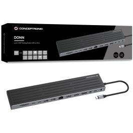 Conceptronic DONN32B Docking Station USB Tipo C 14 en 1 con 100W Power Delivery y Soporte para 3 Monitores