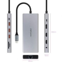 Nanocable 10.16.4612 Docking USB-C 12 en 1, 3xUSB-A, 1xUSB-C PD, 2xHDMI 4K 60Hz, DP 4K 60Hz, RJ45 Gigabit, Lector Tarjetas, Audio 3.5mm, Aluminio Gris