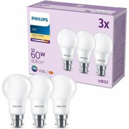 Philips PHI8719514451278 Bombilla LED 60W B22 Blanco Cálido Mate No Regulable Pack de 3