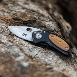 True Jacknife tu576k - Navaja pequeña robusta y resistente, mango de madera de caoba, cuchilla de acero inoxidable grado 420