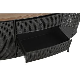 DKD Home Decor Buffet Loft Negro Marrón 145.5x45x76 cm con Botellero, 3 Cajones, 2 Puertas de Abeto y Metal Desmontable