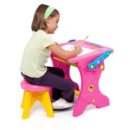 Molto Pupitre Infantil Pizarra de Tiza y Escritorio Rosa 90 cm de Plástico con 16 Accesorios Educativos, para Niños y Niñas 3+ Años