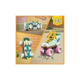 LEGO 31148 Creator Patines Retro 3en1, Juguete con Mini-Patineta y Boombox, Decoración Retro