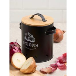 Kinvara Cebollero de Cocina con Tapa de Bambú Negro, Recipiente para Almacenamiento de Vegetales y Patatas, 17.5x19.5x14 cm (6 Unidades) Kinvara Cebollero de Cocina con Tapa de Bambú Negro, Recipiente para Almacenamiento de Vegetales y Patatas, 17.5x19.5x14 cm (6 Unidades)