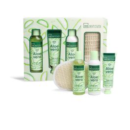 Idc Institute Set Regalo Aloe Vera 4 Piezas para Cuidado Corporal: Gel, Loción, Exfoliante y Esponja de Sisal