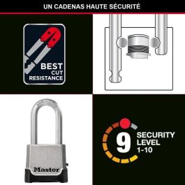 Master Lock M176EURDLH Candado Excell de combinación programable con llave de emergencia 56 mm de zinc, arco Tough-Cut para exterior
