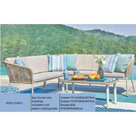 DKD Home Decor Sofá de Terraza y Jardín de Ratán Sintético Blanco y Marrón Claro, Set 3 piezas, 190x70x190 cm Desmontable