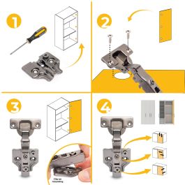 Emuca Lote de 20 bisagras rectas X91 con cierre suave y suplementos para atornillar, Altura 0, Acero, Titanio