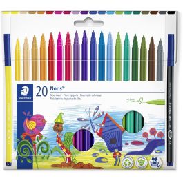 Staedtler Rotuladores Noris 326 C-Surtidos, Punta Fibra 1.0 mm, Estuche 20 Ud, Tinta Antisecado, Lavable