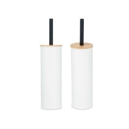 Berilo Escobillero de Metal y Bambú Blanco 9.5x27.2x9.5 cm (6 Unidades)