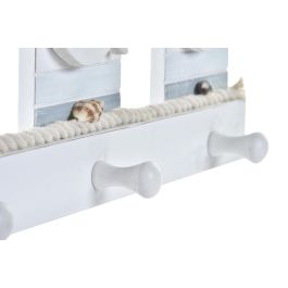 DKD Home Decor Perchero de Pared Mediterráneo con Diseño Casitas, Madera y Cuerda Azul y Blanco, 36x5x13 cm
