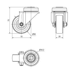 Ruedas Alex Rueda Giratoria de Goma Gris Ø 5 cm Carga Máx 40 kg Eje Liso Agujero