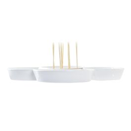 DKD Home Decor Fuente Aperitivo Tradicional Navidad Gres y Bambú Verde, Blanco, Natural 22x7x22 cm