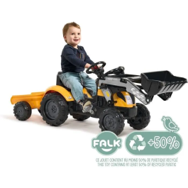 Falk Tractor de Pedales Mighty Builder con Remolque Amarillo 100% Fabricado en Francia 50% Plástico Reciclado 2+ Años