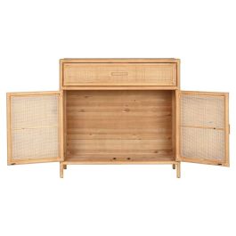 DKD Home Decor Aparador Tropical de Madera de Abeto y Ratán Marrón Claro 100x40x100 cm con 1 Cajón y 2 Puertas. Colección Suipt.