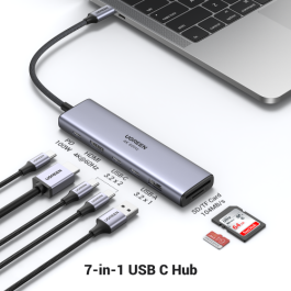 UGREEN REVODOK Base 7 en 1 USB-C 4K@60Hz HDMI 10Gbps SD/TF PD 100W Gris