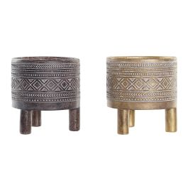 DKD Home Decor Macetero Colonial Étnico de Resina Dorado Marrón 14x14.5x14 cm, Pack de 4 Unidades