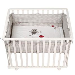 Parque Infantil 100x75 cm + Alfombra Estampado Búhos Adam y Eule + 4 Ruedas - ROBA - Madera blanca Precio: 171.49999977. SKU: B1AH92TTTK
