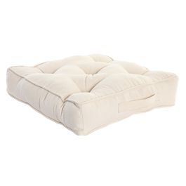DKD Home Decor Cojín de Suelo Básico Beige de Lino y Algodón con Asa - Pack de 4 Unidades de 40x40x8 cm